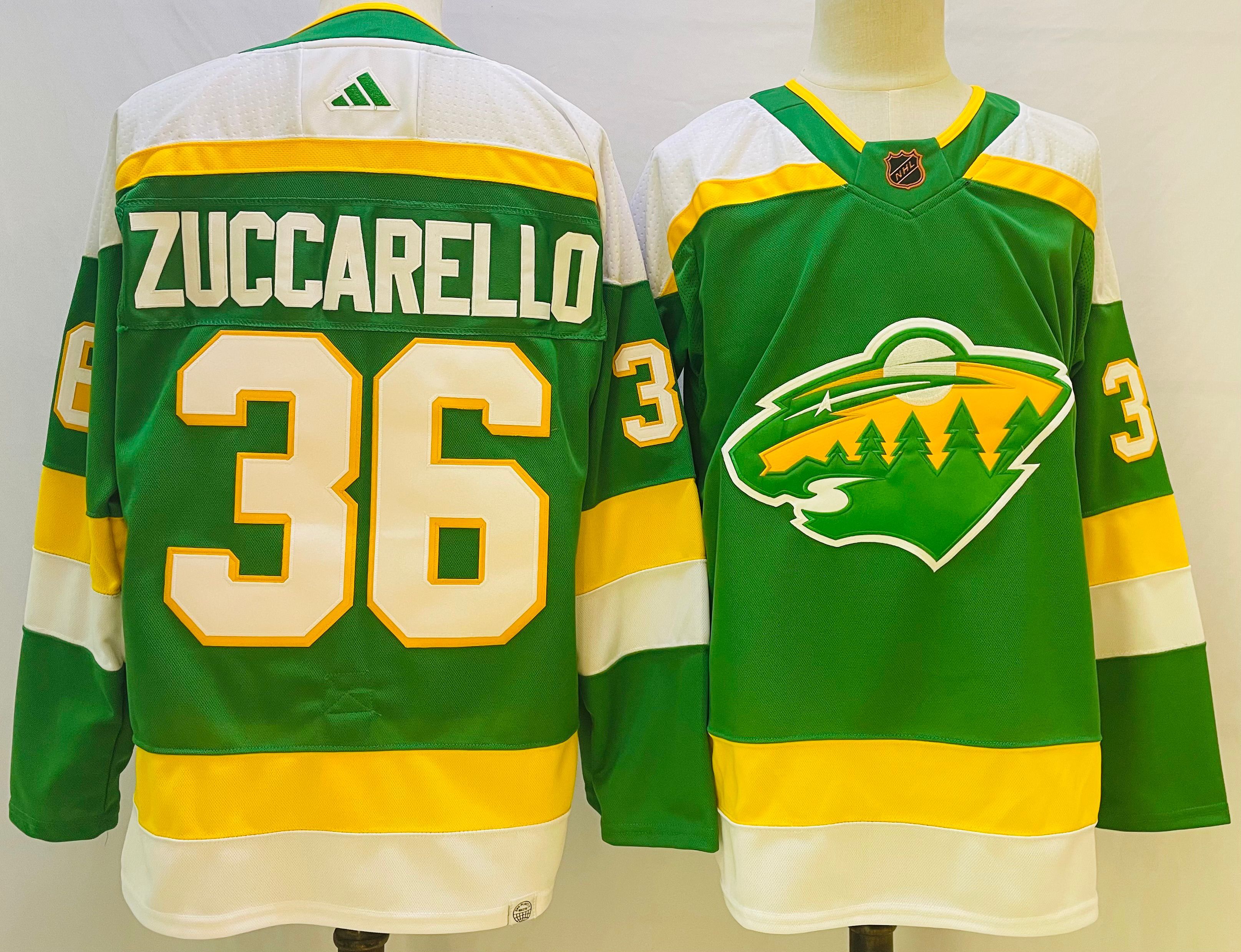Men Minnesota Wild #36 Zuccarello Green Throwback 2022 Adidas NHL Jersey